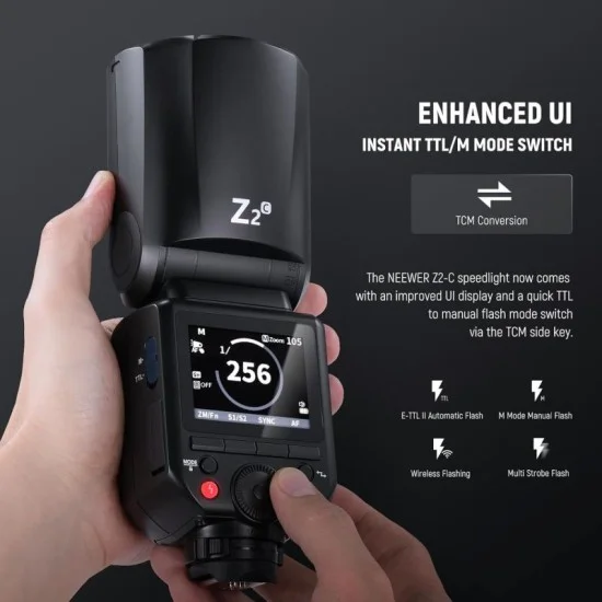 neewer z2-s ttl round head flash speedlite with 3000mah lithium battery and diffuser _ black